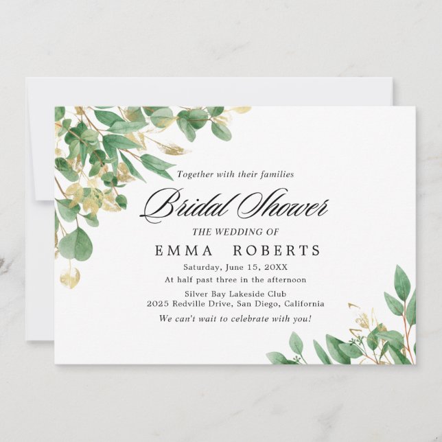 Invitation Emeraude Verdure | Fête de Mariage Horizontale  (Devant)