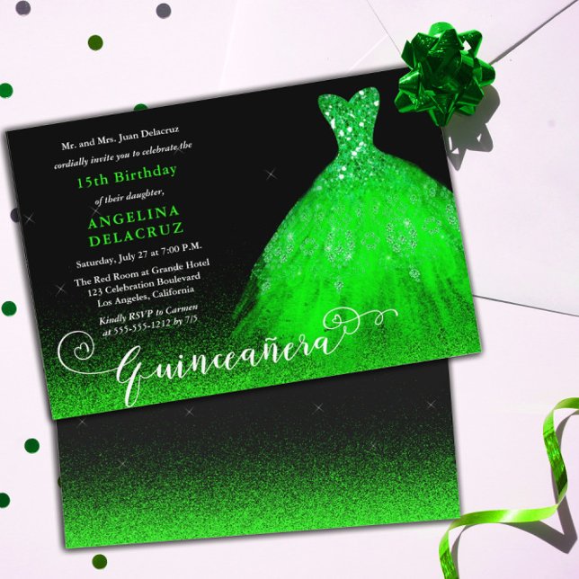 Invitation Émeraude Vert clair Gown espagnol Quinceañera (Créateur téléchargé)