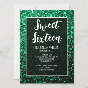 Invitation Émeraude vert émeraude Sweet 16 élégant script