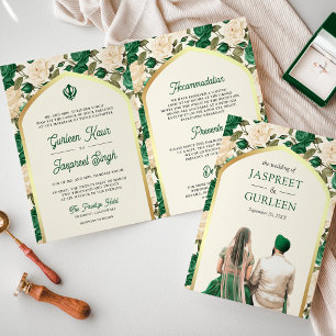 Invitation Émeraude Vert Ivoire Floral Tout en Un Mariage Sik