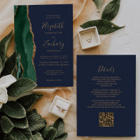 Émeraude Vert Or Agate Bleu Marine Code QR Mariage