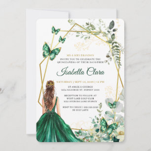 Invitation Emeraude verte et or floral Quinceanera princesse