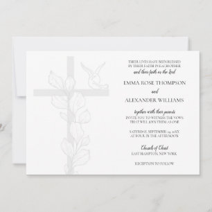 Invitation Emma Élégant Croix et Colombes Mariage Chrétien