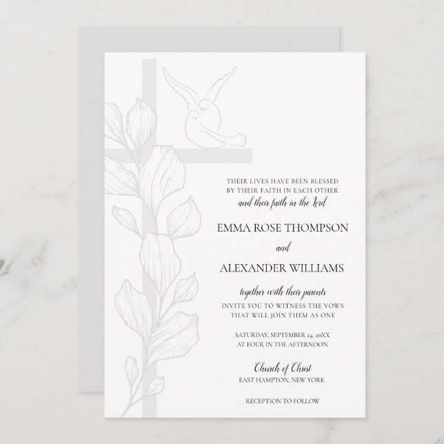 Invitation Emma Elegant Cross & Doses Christian Mariage (Devant / Derrière)