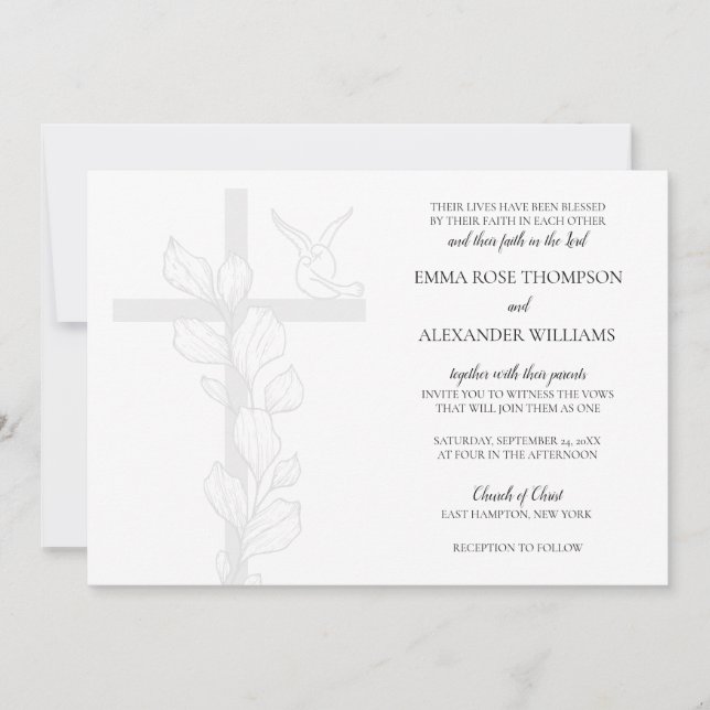 Invitation Emma Elegant Cross & Doses Christian Mariage (Devant)