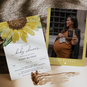 Invitation EMMA Rustic Sunflower Floral Baby shower de campag