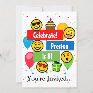 Invitation Emoji coloré Anniversaire Fête Enfants ou Garçons 