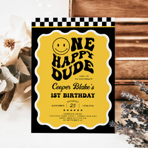 Invitation Emoji Jaune Noir Un Joyeux Dude Boy 1er Anniversai