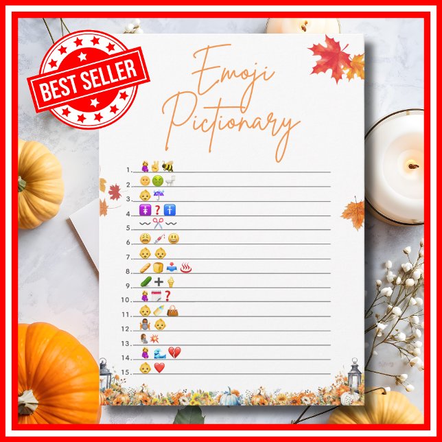 Invitation EMOJI PICTIONARY Baby shower Jeu Un Peu Citrouille (EMOJI PICTIONARY Easy Baby Shower Game A Little Pumpkin is on the Way Theme )