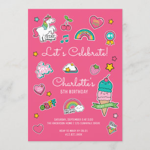 Invitation Emoji rose Anniversaire Unicorn Girl