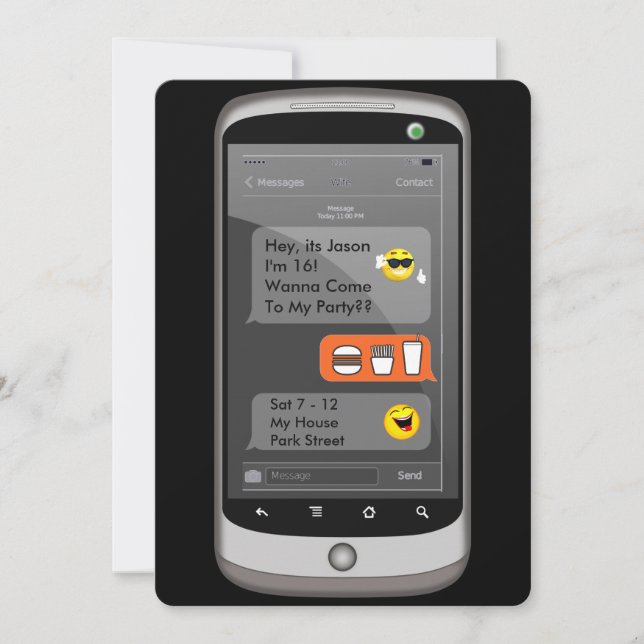 Invitation Emoji Smart Phone SMS drôle Anniversaire de enfant (Devant)