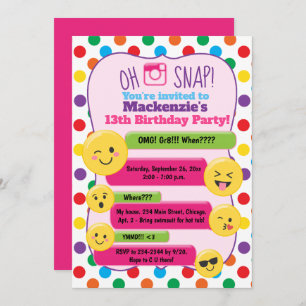 Invitation Emoji Texting Multi-Color Girl'Ado d'anniversaire