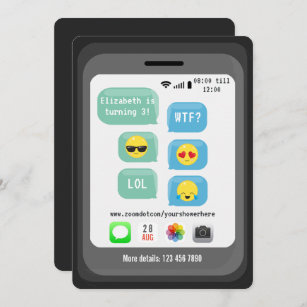 Invitation Emoji thème Virtual Birthday Party