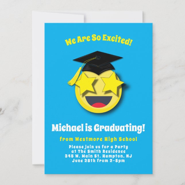 Invitation Emoticon Star Eyes Jote Graduation Party (Devant)