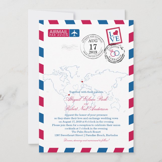 Invitation Emplacements mondiaux de courrier | Mariage (Devant)