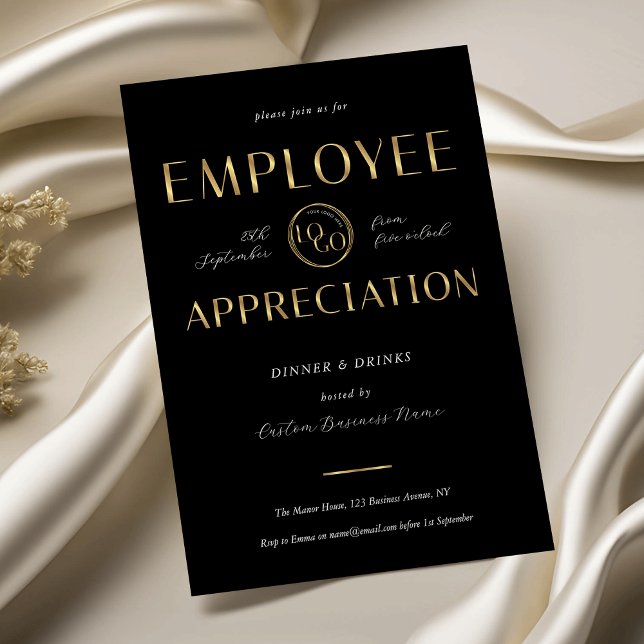 Invitation Employee Appreciation Black & Gold Logo Business (Créateur téléchargé)