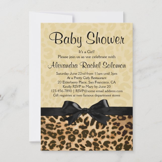 Invitation Empreinte de léopard avec Bow Girl Baby shower Inv (Devant)