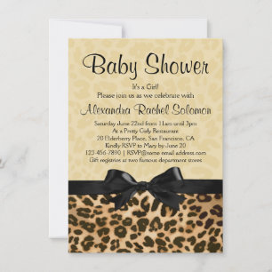 Invitation Empreinte de léopard avec Bow Girl Baby shower Inv