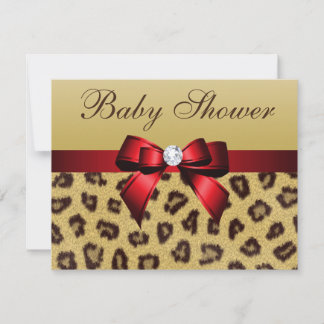 Invitation Empreinte de léopard, Baby shower Red Bow