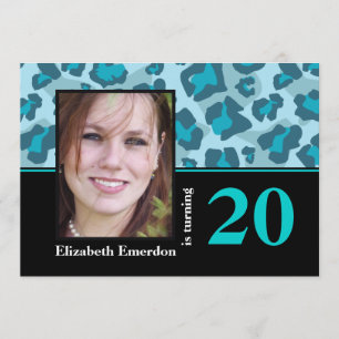 Invitation Empreinte de léopard bleu turquoise photo de 20e a