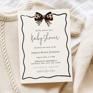 Invitation Empreinte de léopard Bow Baby shower neutre