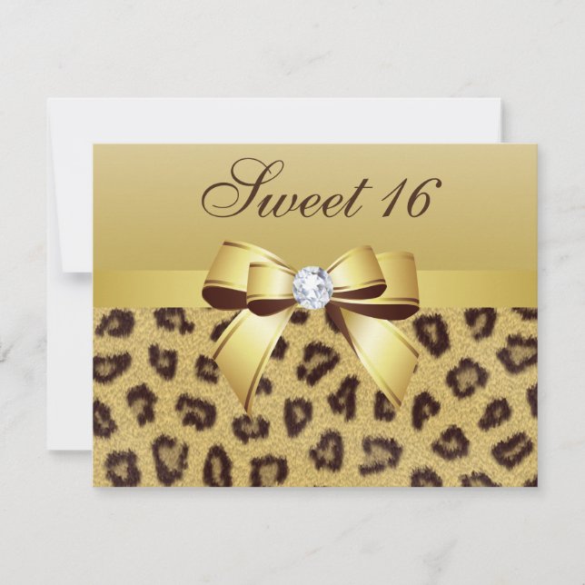 Invitation Empreinte de léopard, Bow & Diamond Sweet 16 (Devant)