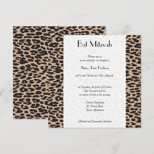 Invitation Empreinte de léopard, Brown Leopard, Bat mitzvah (Devant / Derrière)