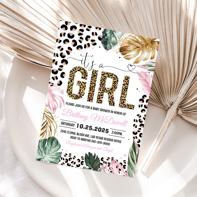 Invitation Empreinte de léopard C'est une fille Baby shower I (Créateur téléchargé)