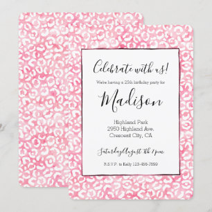 Invitation Empreinte de léopard d'aquarelle rose fille blanch
