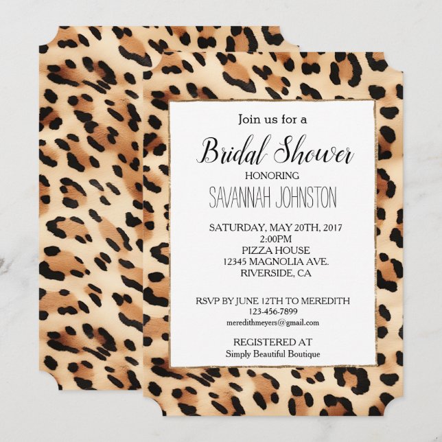 Invitation Empreinte de léopard de crème Brown chic (Devant / Derrière)