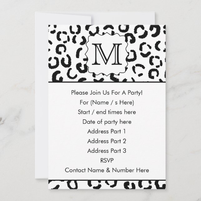 Invitation Empreinte de léopard de monogramme personnalisé no (Devant)