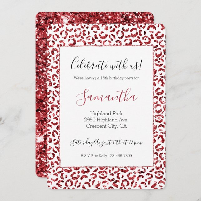 Invitation Empreinte de léopard d'étincelle de Parties scinti (Devant / Derrière)
