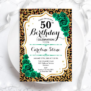 Invitation Empreinte de léopard d'or vert 50e anniversaire