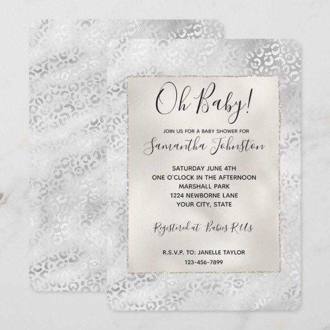 Invitation Empreinte de léopard en argent (Devant / Derrière)