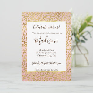 Invitation Empreinte de léopard étincelant rose or Glitz