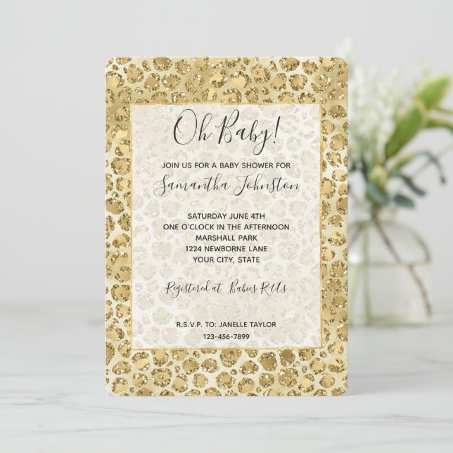 Invitation Empreinte de léopard Glitzy Glam Gold Parties scin (Debout devant)