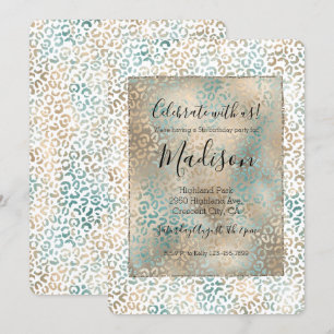 Invitation Empreinte de léopard Gold turquoise