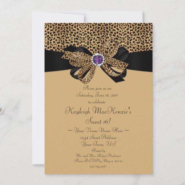 Invitation empreinte de léopard Joyaux pourpres Diamants doux (Devant)