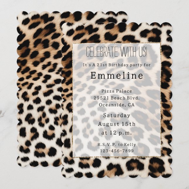 Invitation Empreinte de léopard noir crème (Devant / Derrière)