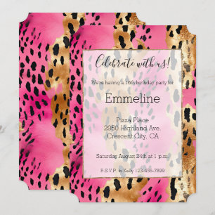 Invitation Empreinte de léopard or de glam rose fille
