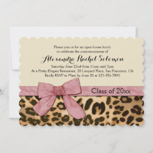 Invitation Empreinte de léopard Pink Bow Graduation / Invitat