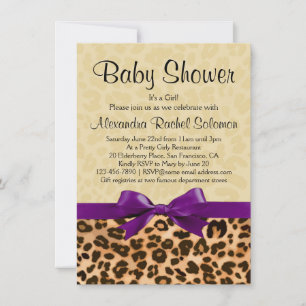 Invitation Empreinte de léopard Purple Girl Baby shower Invit