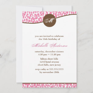 Invitation Empreinte de léopard rose Monogram Anniversaire