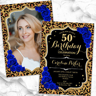 Invitation Empreinte de léopard Royal Blue Photo 50e annivers