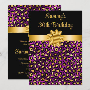 Invitation Empreinte de léopard violet et or fête d'anniversa
