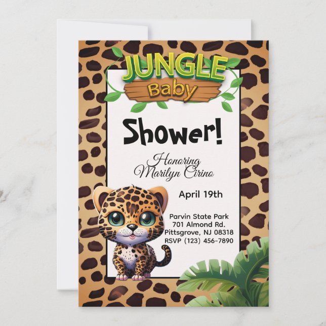 Invitation Empreinte de léopard Wildlife Kitty Jungle Baby sh (Devant)