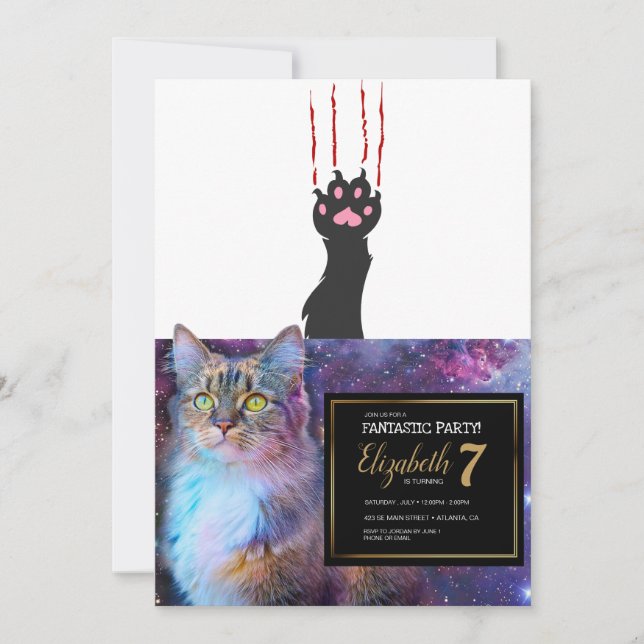 Invitation Empreinte de patte de chat noir - Choisir la coule (Devant)