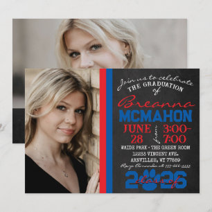 Invitation Empreinte de patte Red & Blue Chalkboard Graduatio