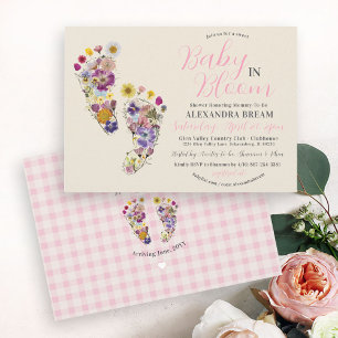 Invitation Empreinte Florale Beige Baby Girl Douche Invitatio