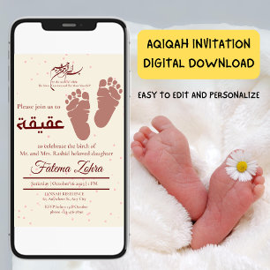 Invitation Empreinte Nouveau-néBébé Fille musulmane Aqiqah Aq